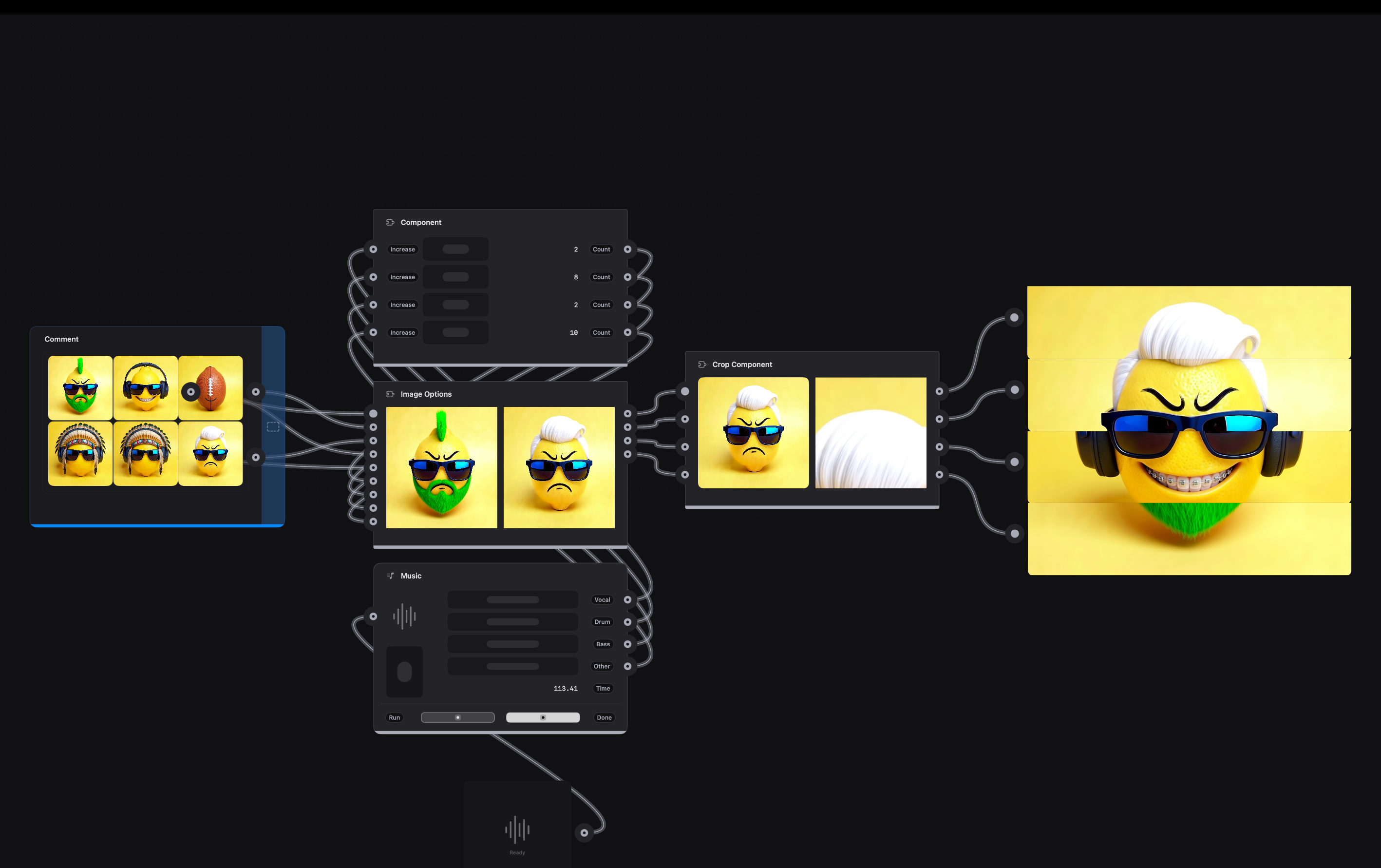 Image options and a reusable crop component composing a stacked image layout