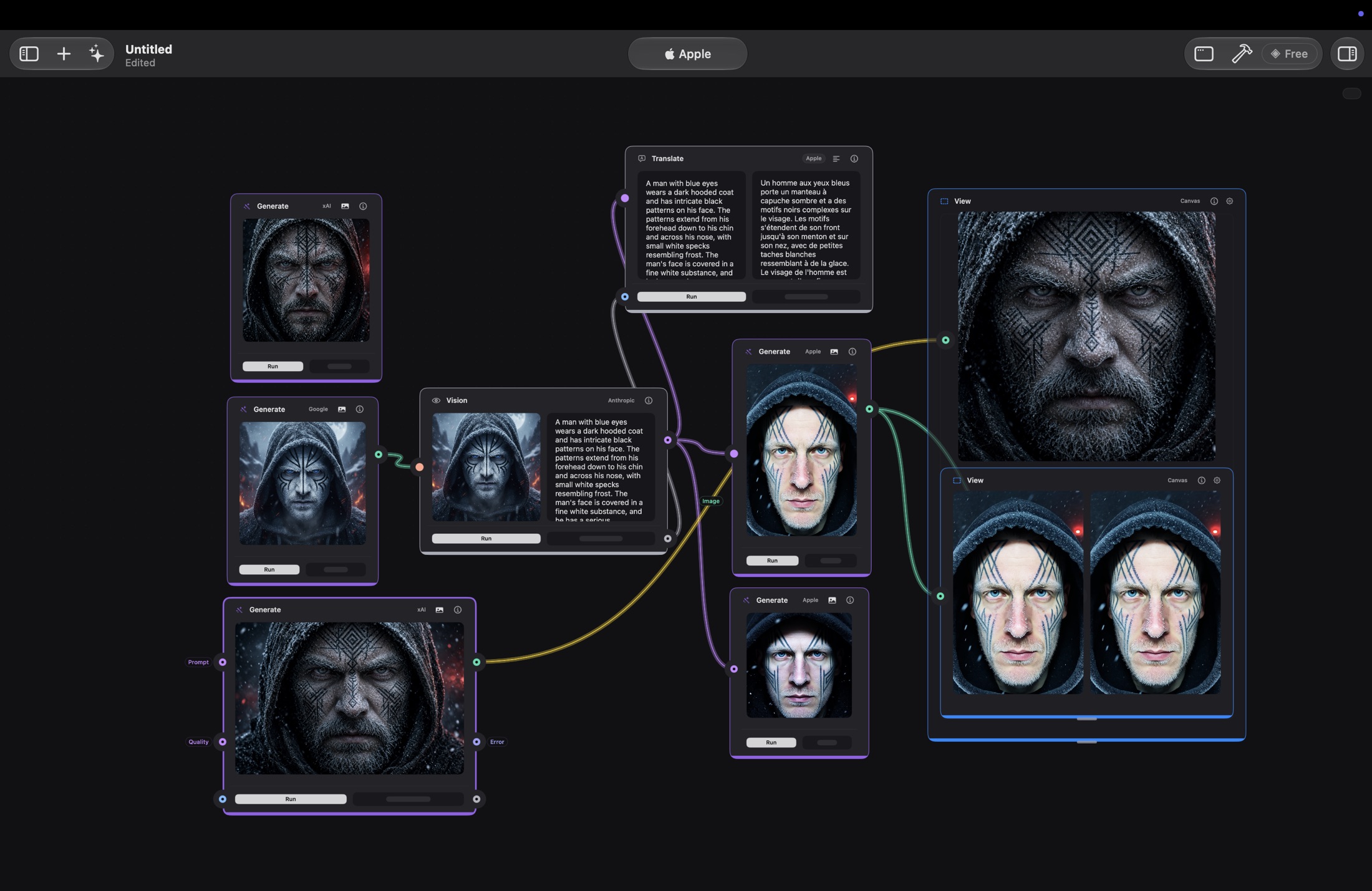 Generate, Vision and Translate patches chained together across four providers